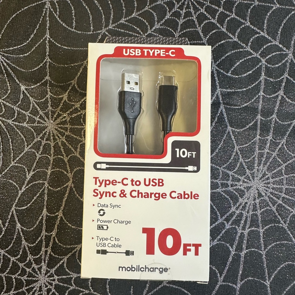 Black Type-C to USB Sync & Charge Cable - 10FT